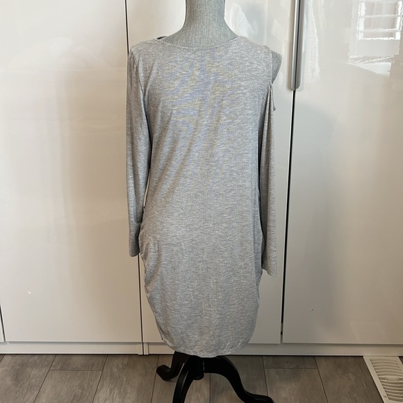 BRIAN BAILEY NWOT Grey Cotton Dress Cut Out Long Sleeve Jersey Fitted, Size XL - Picture 9 of 11